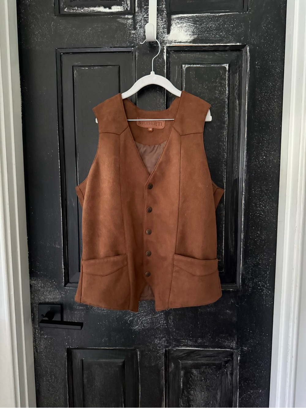 Women's Brown Suede Button-Front Vest